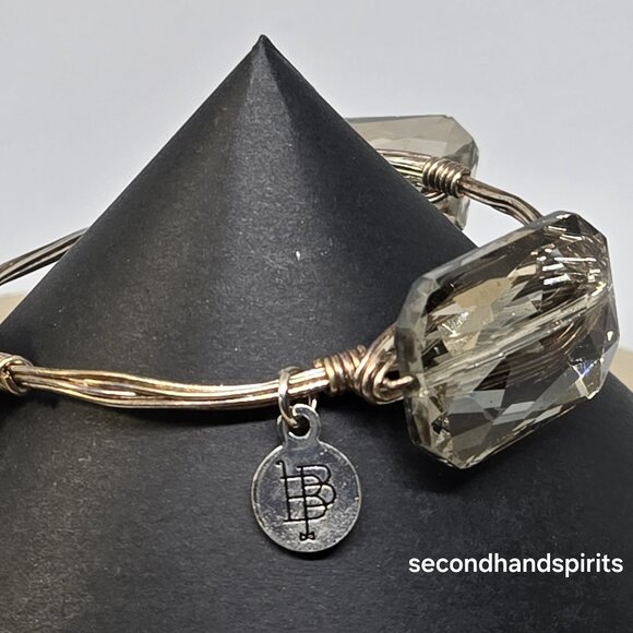Natural Taupe Crystal Bangle Bracelet Bourbon and Bowties Wire Wrapped Handmade - Picture 1 of 9